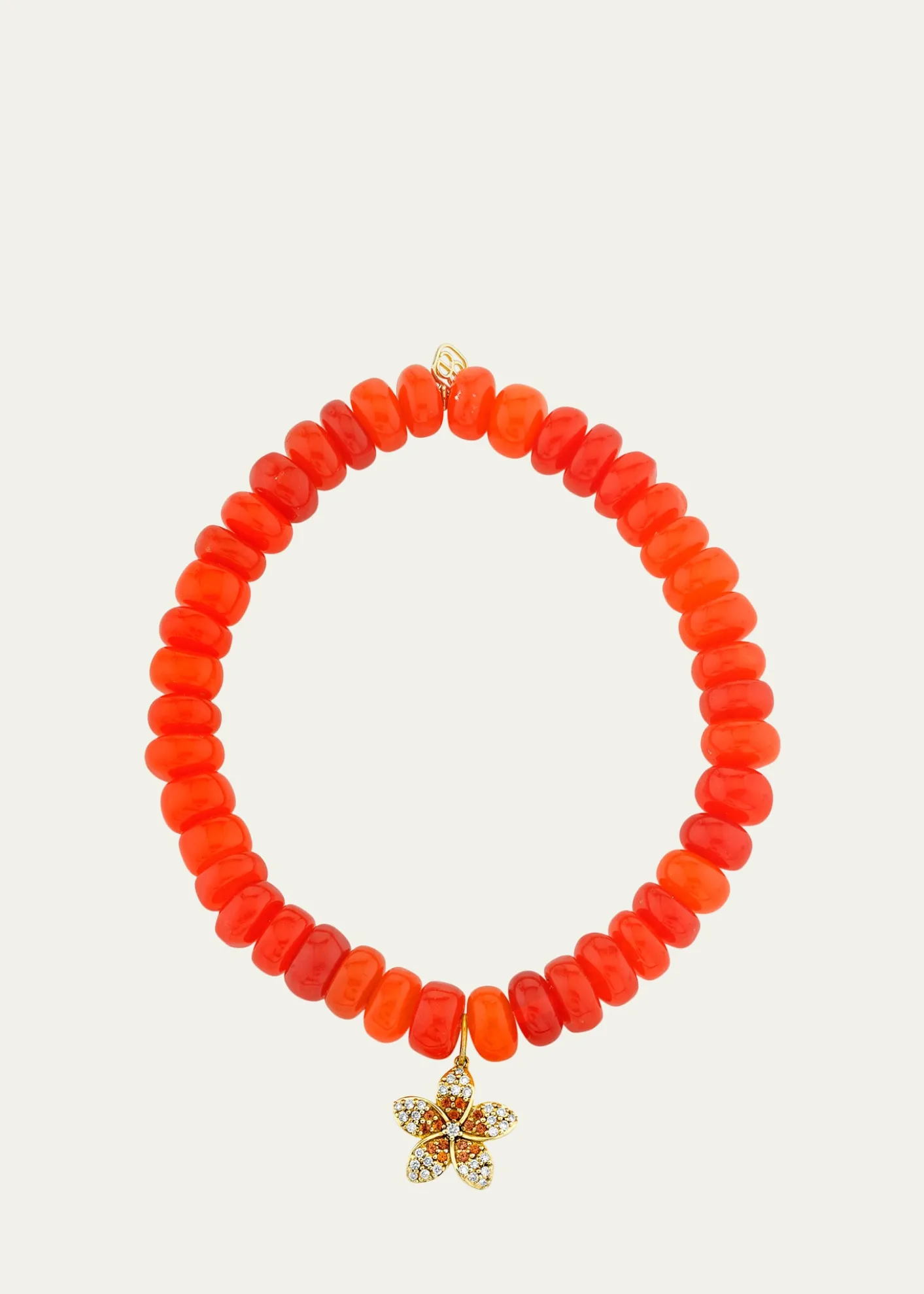 Sydney Evan14K Diamond and Sapphire Plumeria on Orange Opal Bracelet