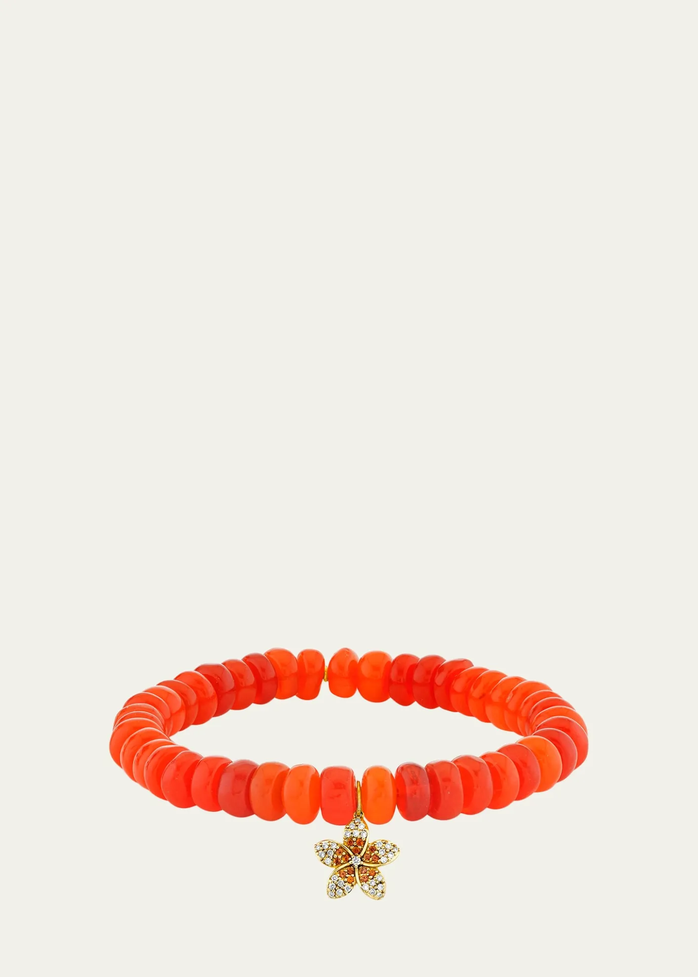 Sydney Evan14K Diamond and Sapphire Plumeria on Orange Opal Bracelet
