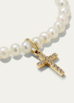Sydney Evan14k Diamond Cross & Pearl Bracelet
