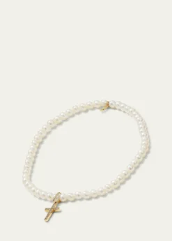 Sydney Evan14k Diamond Cross & Pearl Bracelet