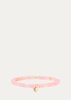 Sydney Evan14K Diamond Half Heart on Pink Opal Bracelet