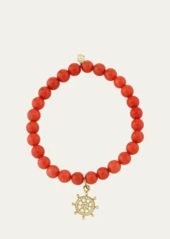 Sydney Evan14K Diamond Ships Wheel Charm and Bead Bracelet