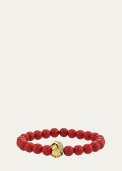 Sydney Evan14K Diamond Tri-Linked Rondelle on Red Jade Stretch Bracelet