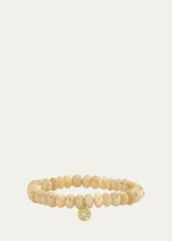 Sydney Evan14K Gold Diamond Sunburst on Mystic Sand Moonstone Bracelet
