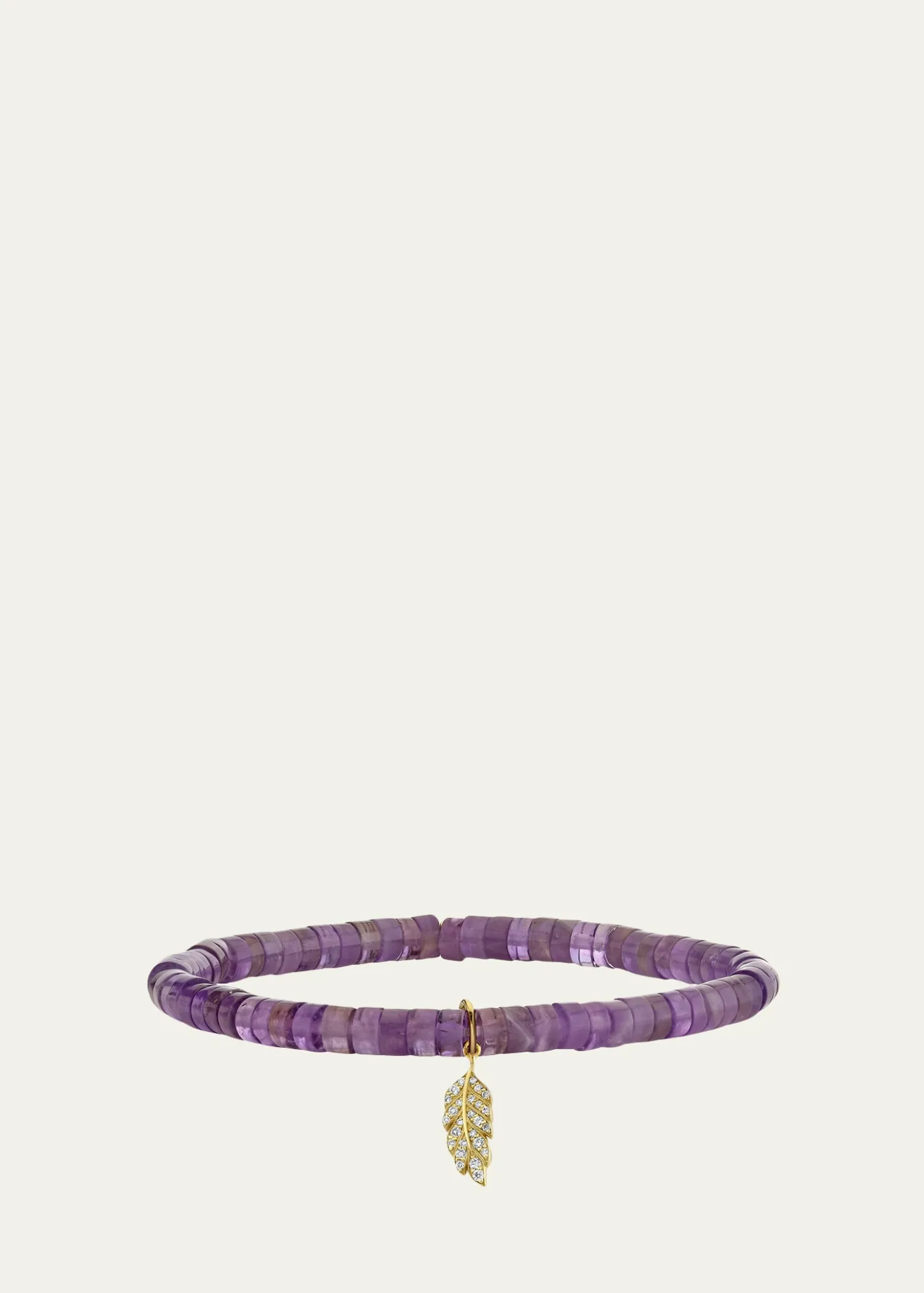 Sydney Evan14K Gold Diamond Tiny Pave Feather on Amethyst Heishi Bracelet