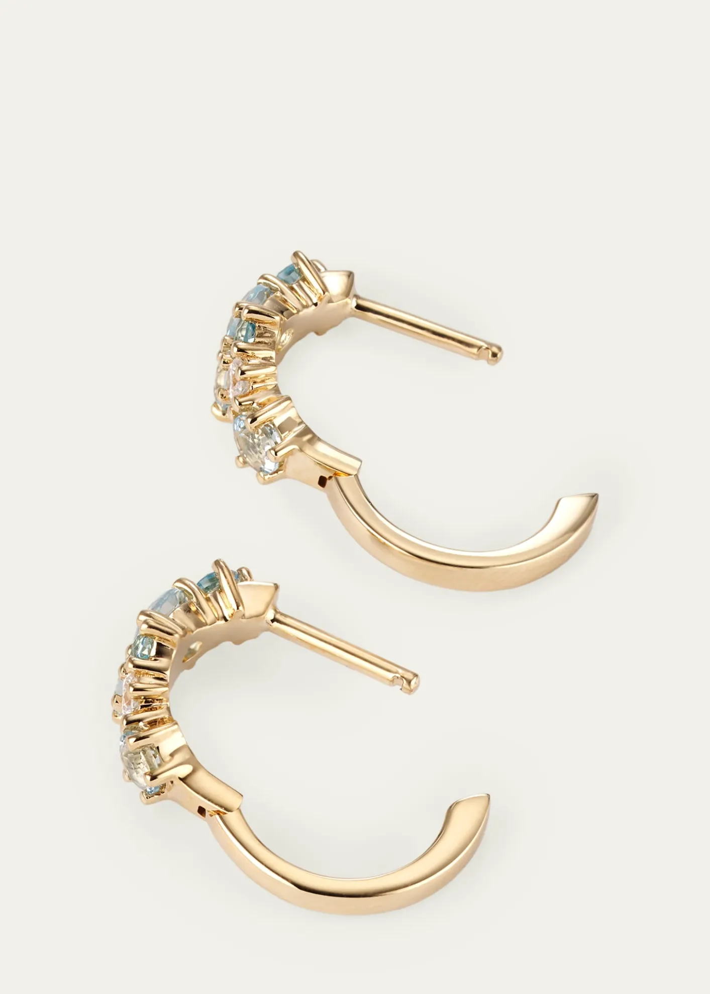 Sydney Evan14K Gold Diamond and Aquamarine Cocktail Huggie Earrings