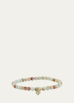 Sydney Evan14K Gold Diamond Heart on Impression Jasper Bracelet
