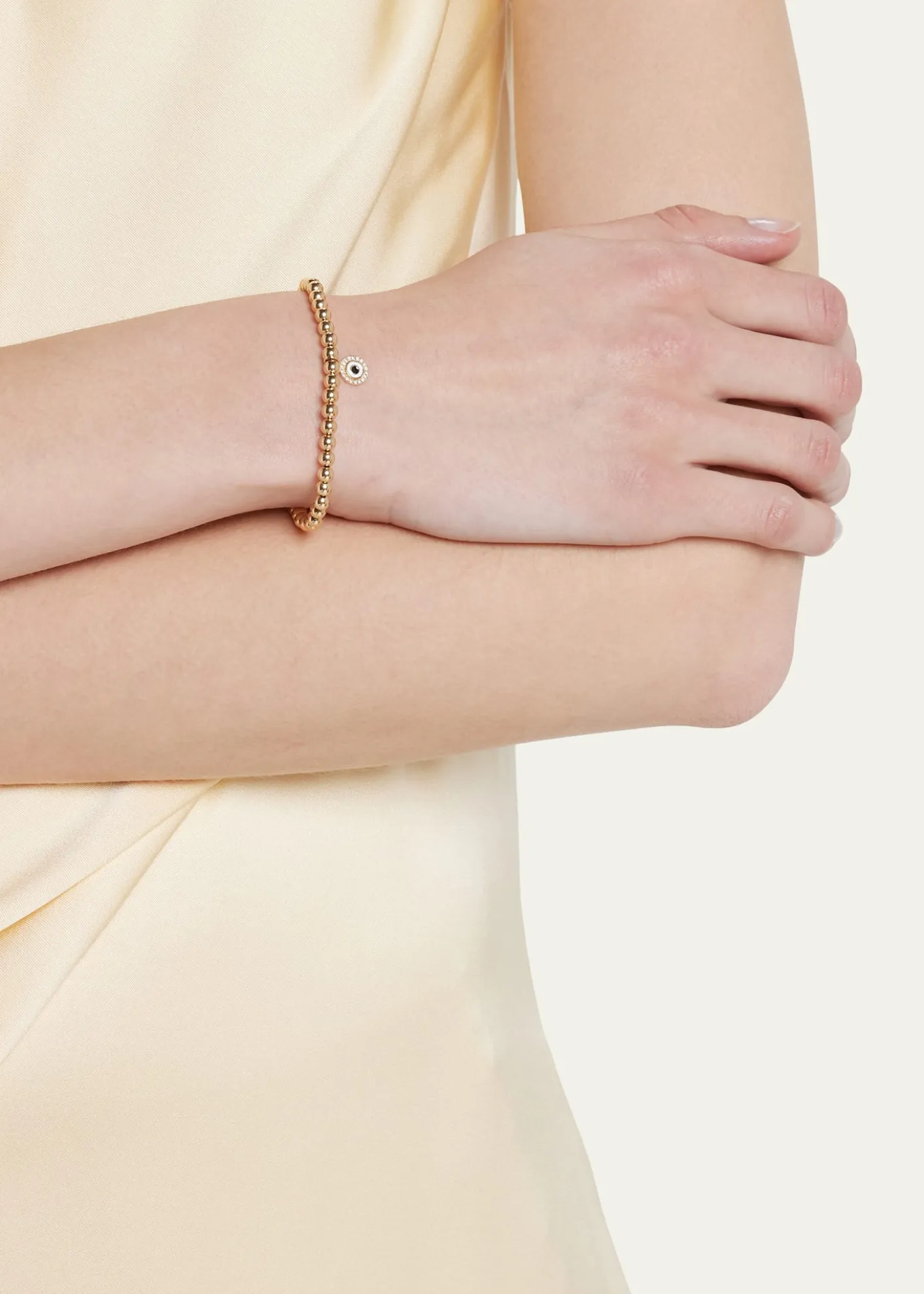 Sydney Evan14k Gold 4mm Bead & Diamond Evil Eye Bracelet