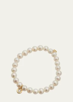 Sydney Evan14k Gold Pearl Beaded Bracelet with Diamond Charm