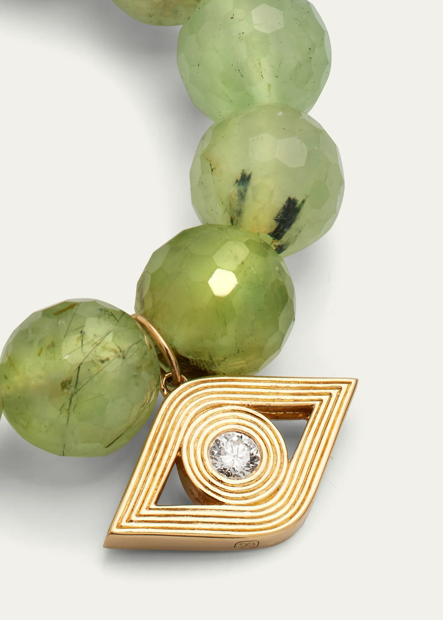 Sydney Evan14k Gold Prehnite Beaded Bracelet with Diamond Evil Eye Charm