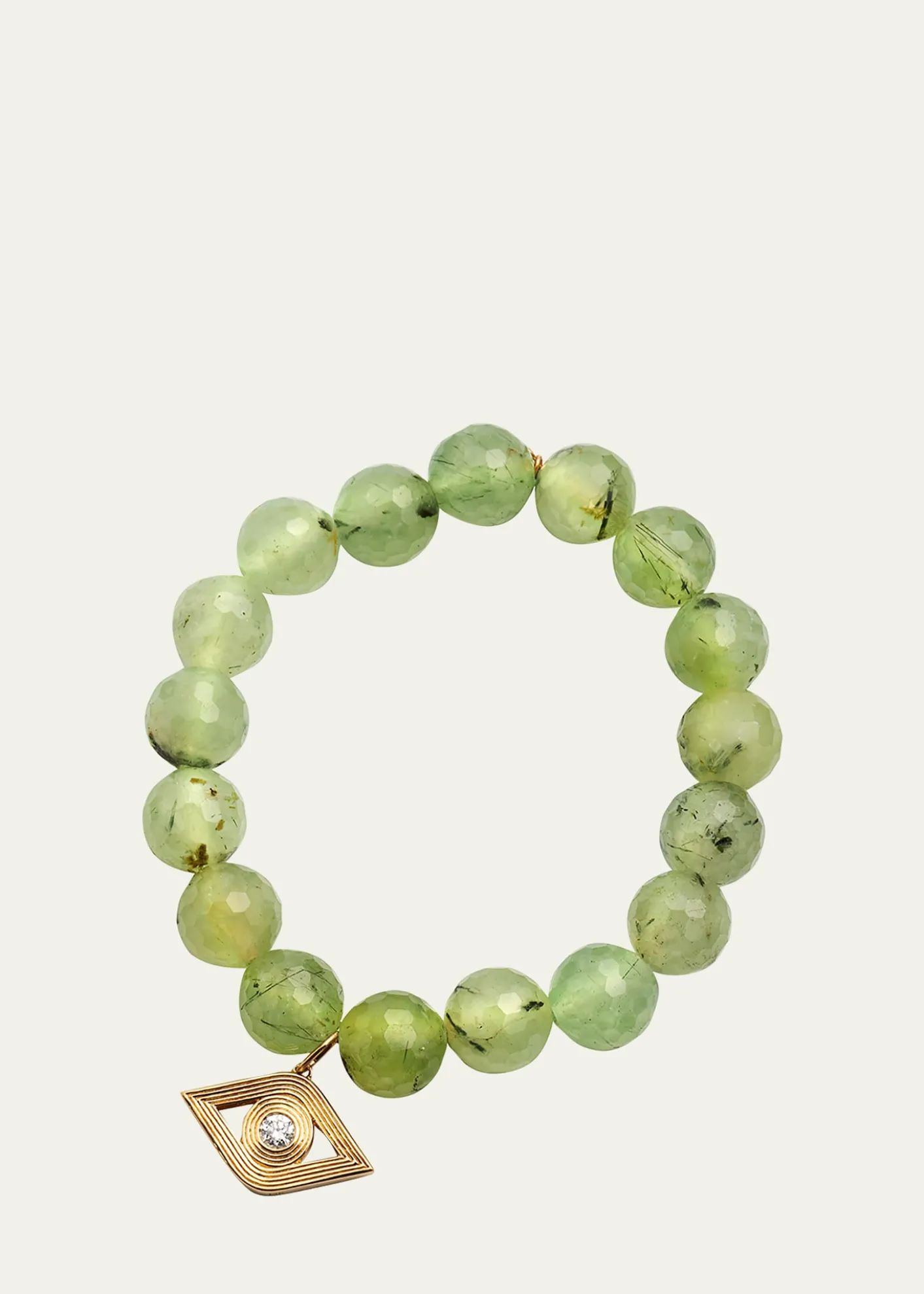 Sydney Evan14k Gold Prehnite Beaded Bracelet with Diamond Evil Eye Charm