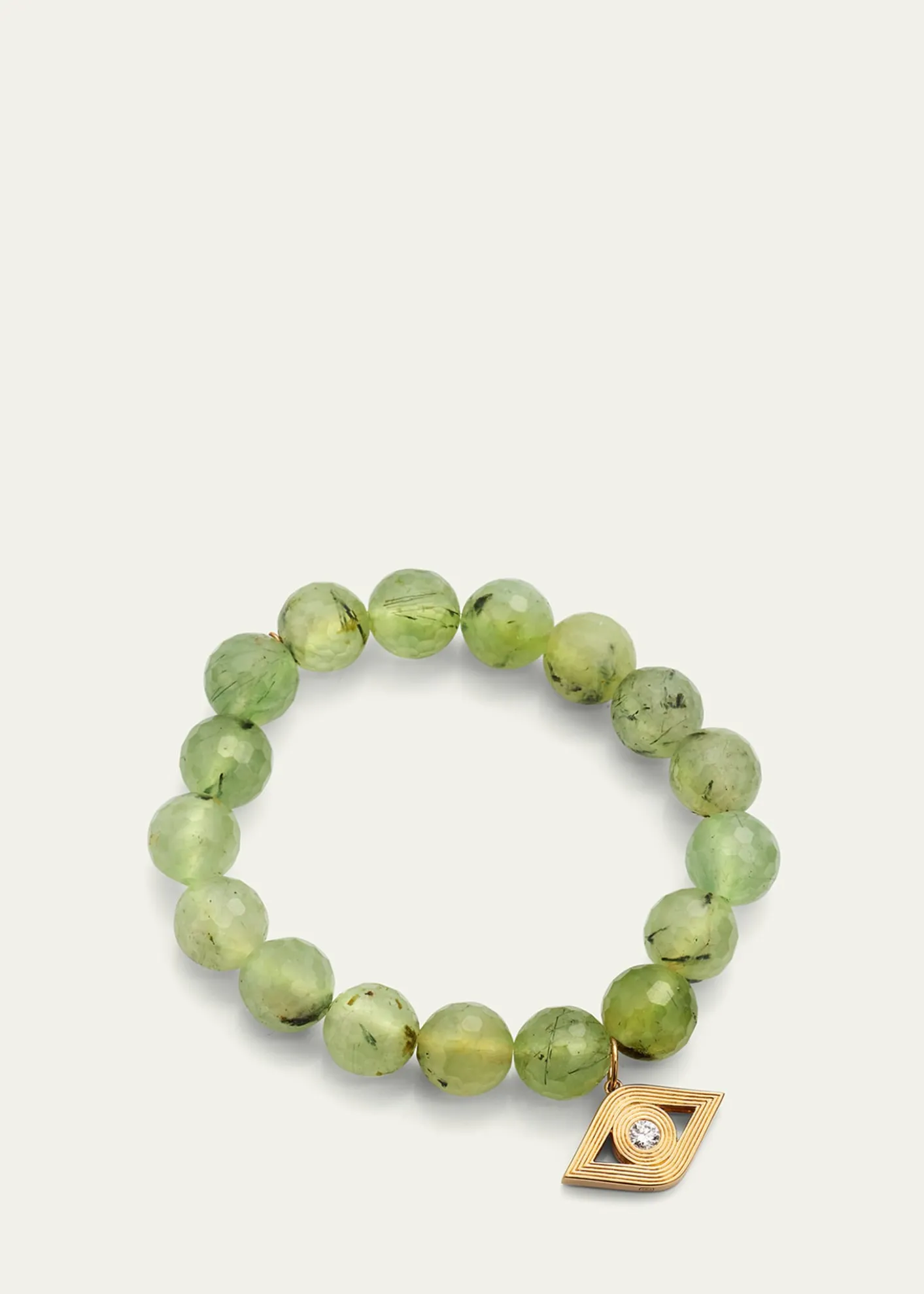 Sydney Evan14k Gold Prehnite Beaded Bracelet with Diamond Evil Eye Charm