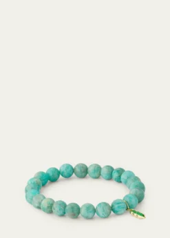 Sydney Evan14K Green Jade Pea Pod Charm on Amazonite Stretch Bracelet