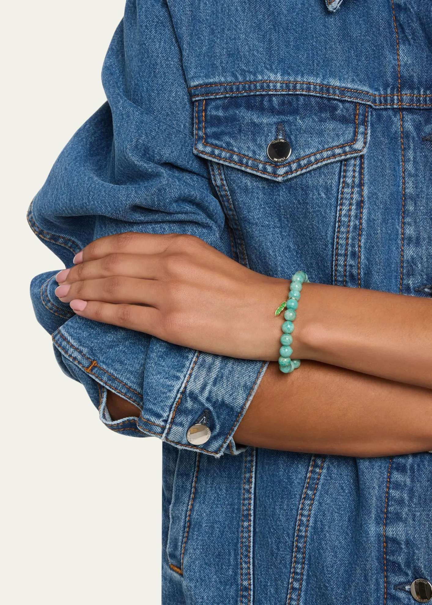 Sydney Evan14K Green Jade Pea Pod Charm on Amazonite Stretch Bracelet