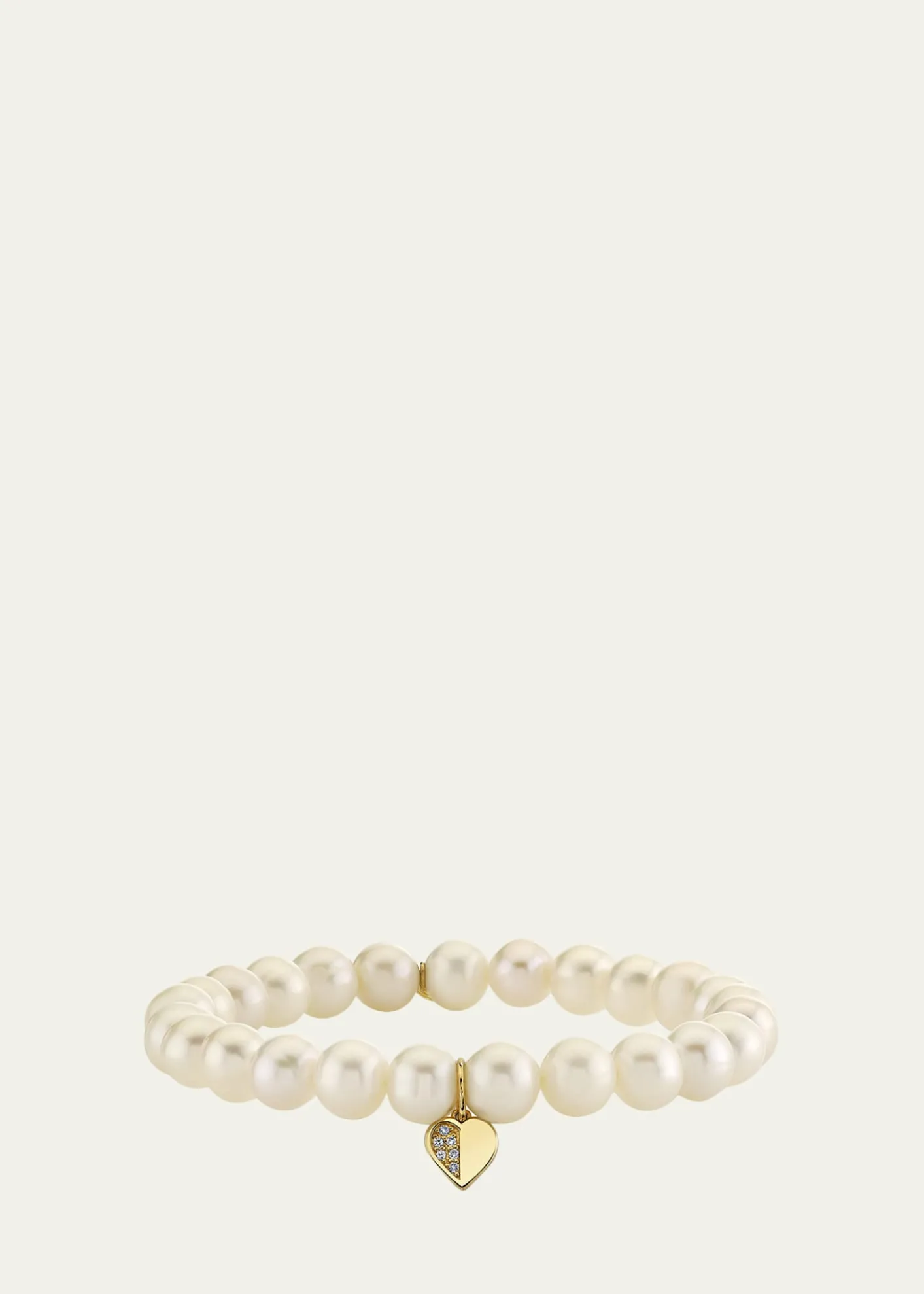 Sydney Evan14K Half Pave Heart Charm on Pearl Stretch Bracelet