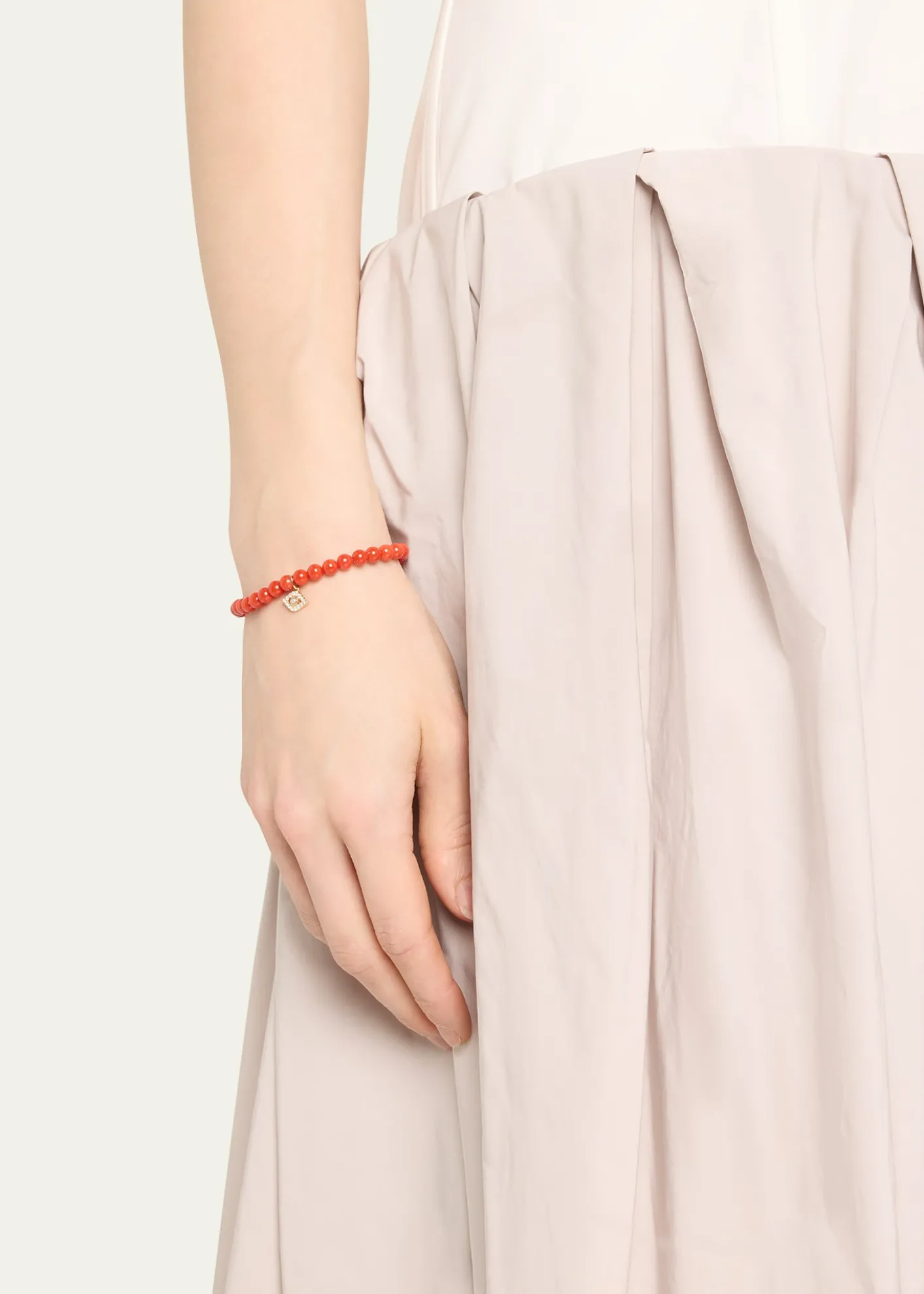 Sydney Evan14K Large Evil Eye Charm on Peach Coral Bracelet