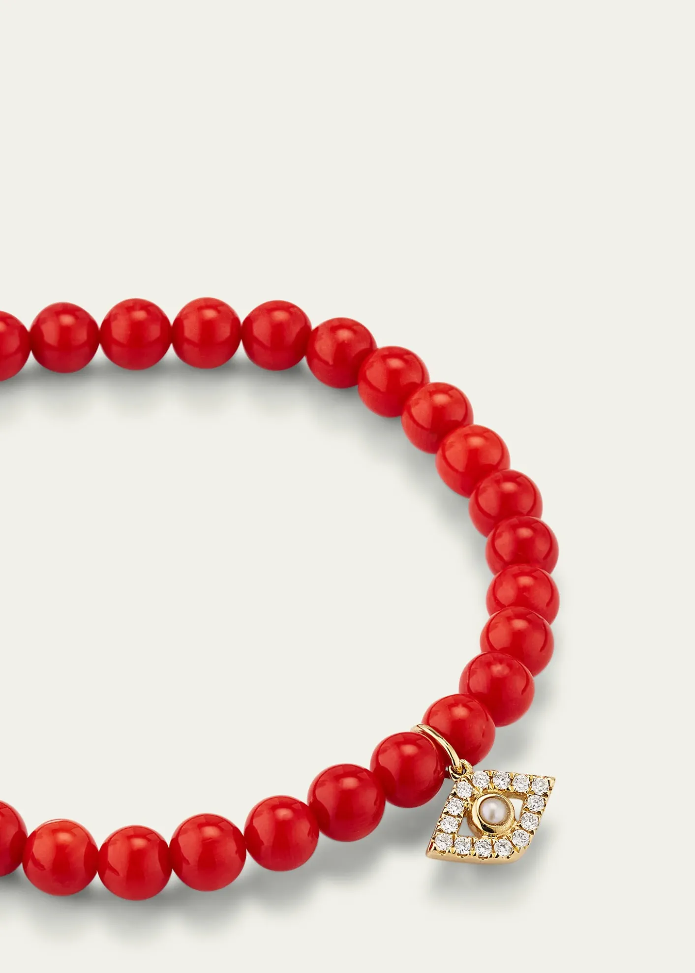 Sydney Evan14K Large Evil Eye Charm on Peach Coral Bracelet