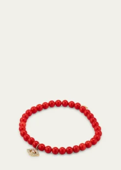 Sydney Evan14K Large Evil Eye Charm on Peach Coral Bracelet