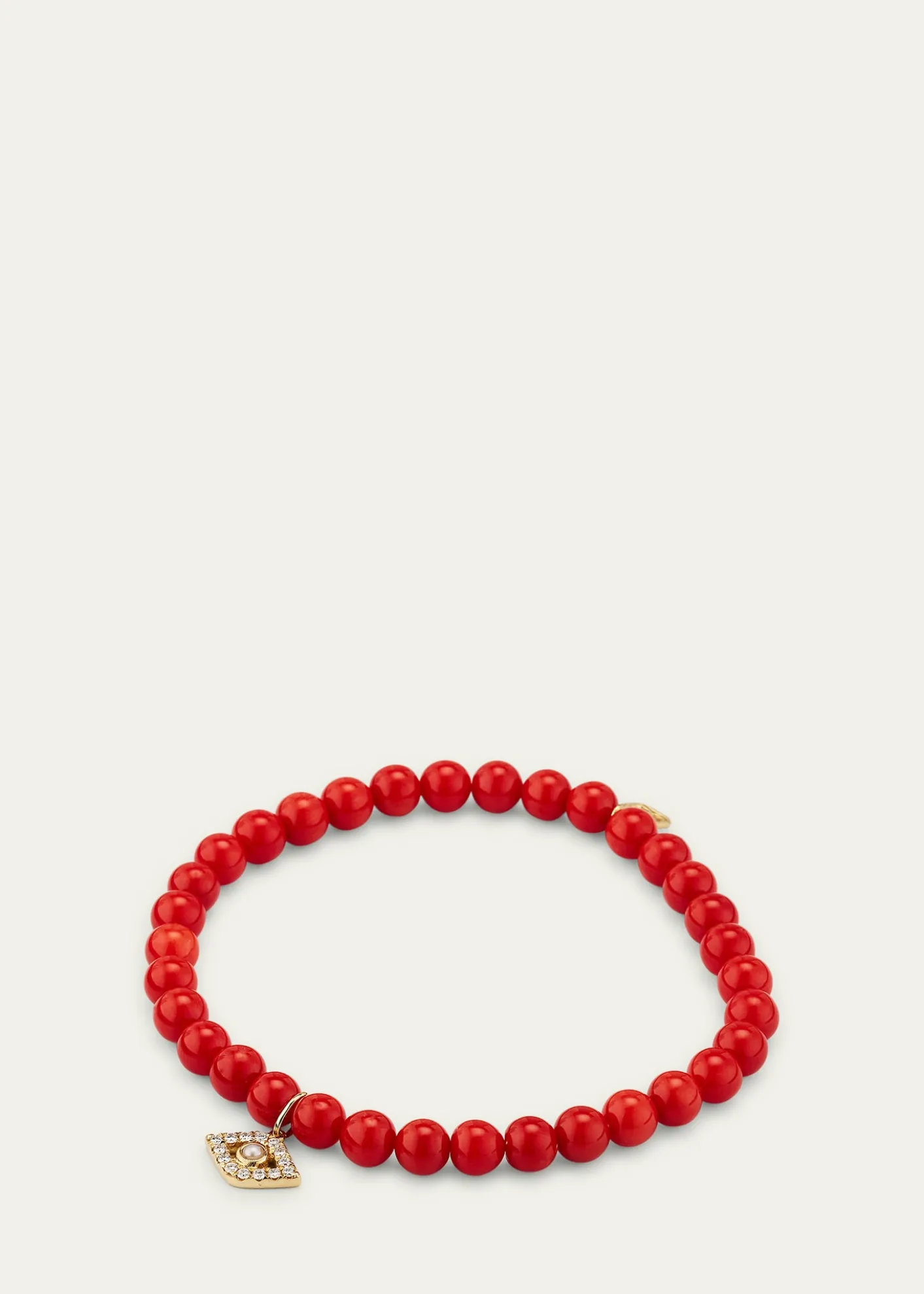 Sydney Evan14K Large Evil Eye Charm on Peach Coral Bracelet