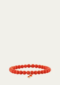 Sydney Evan14K Mushroom Charm on Peach Coral Stretch Bracelet