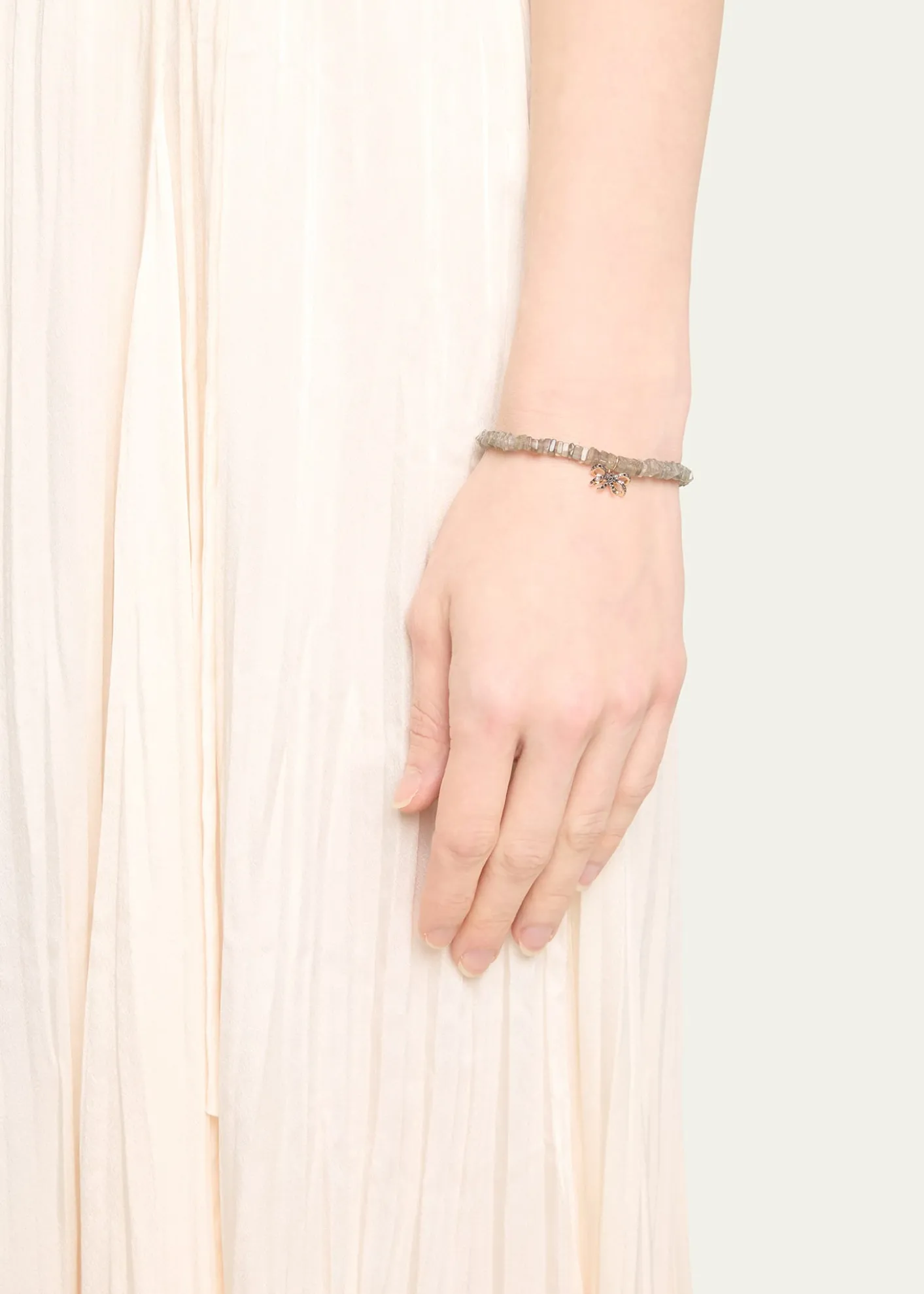 Sydney Evan14K Pave and Labradorite Bracelet with Double Bow Charm