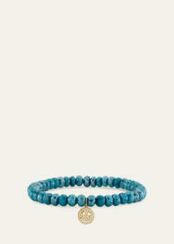 Sydney Evan14K Pave Diamond Happy Face on Teal Quartz Stretch Bracelet