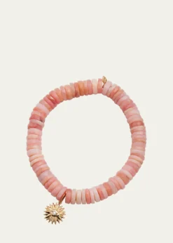 Sydney Evan14k Pink Opal Wheel Bracelet with Diamond Evil Eye Charm