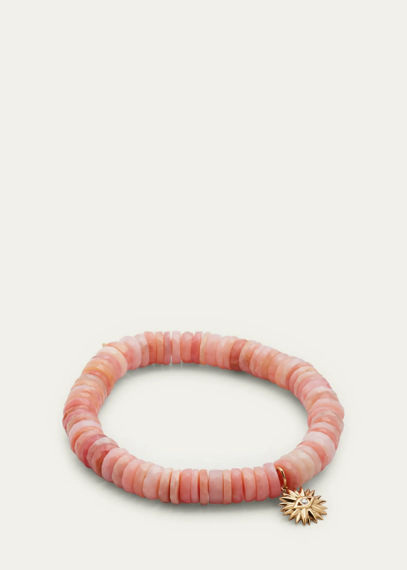 Sydney Evan14k Pink Opal Wheel Bracelet with Diamond Evil Eye Charm