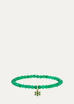 Sydney Evan14K Small Marquise Emerald Charm on Green Onyx Bracelet
