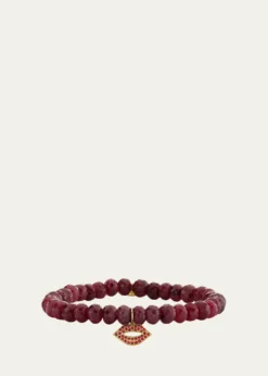Sydney Evan14K Small Ruby Lips on Red Corundum Stretch Bracelet