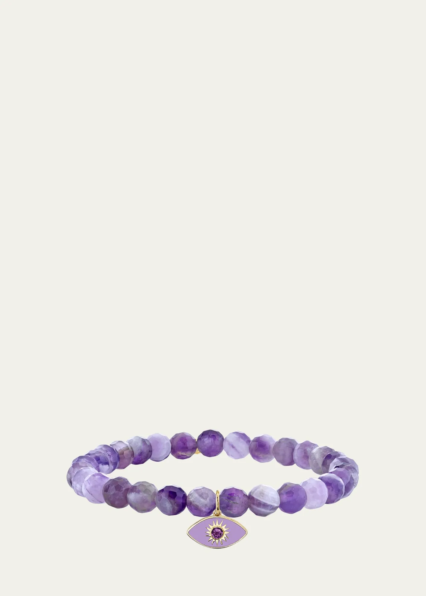 Sydney Evan14K Sunburst Amethyst Evil Eye on Beaded Stretch Bracelet