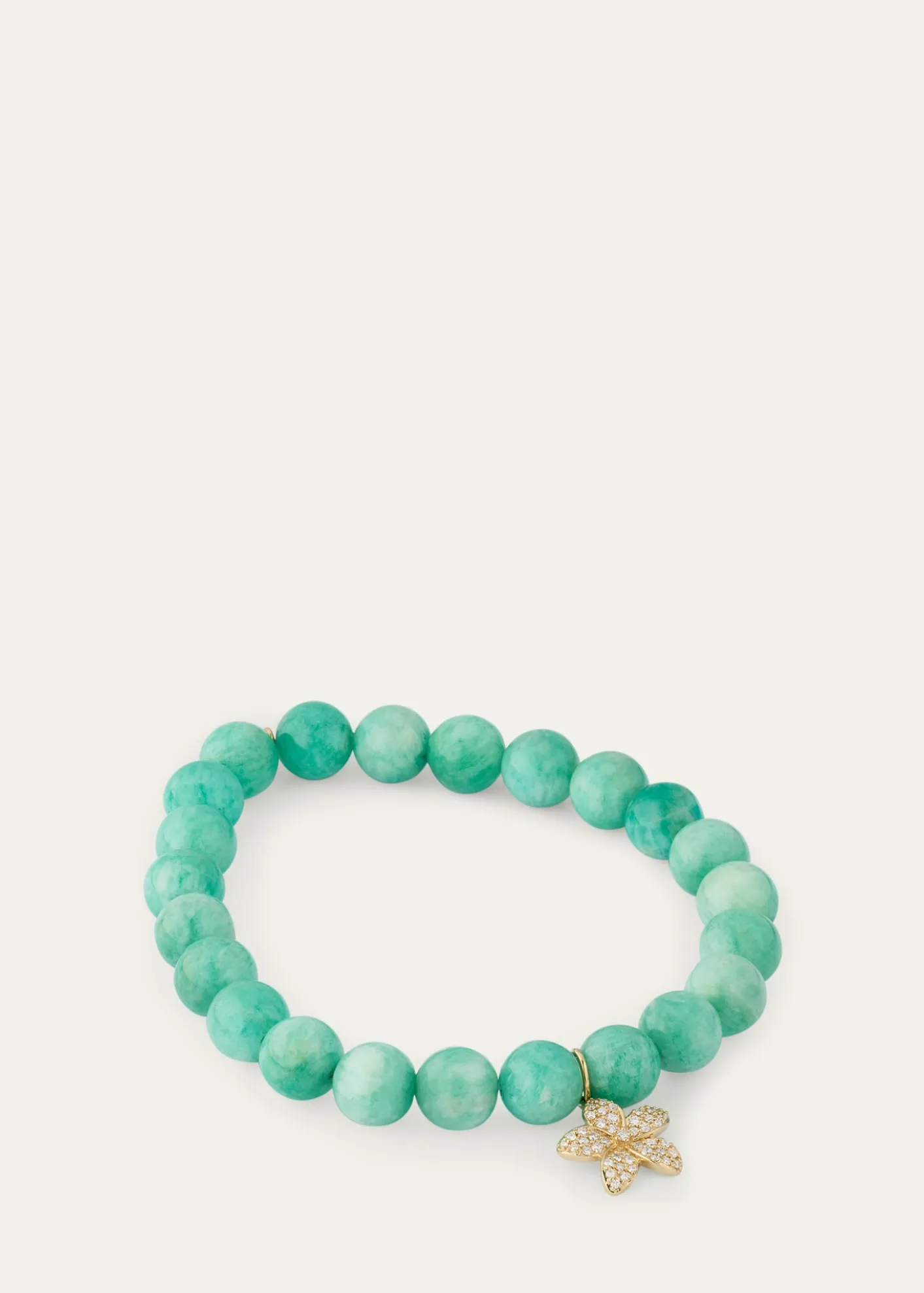 Sydney Evan14K Yellow Gold Plumeria Charm and Russian Amazonite Bead Bracelet