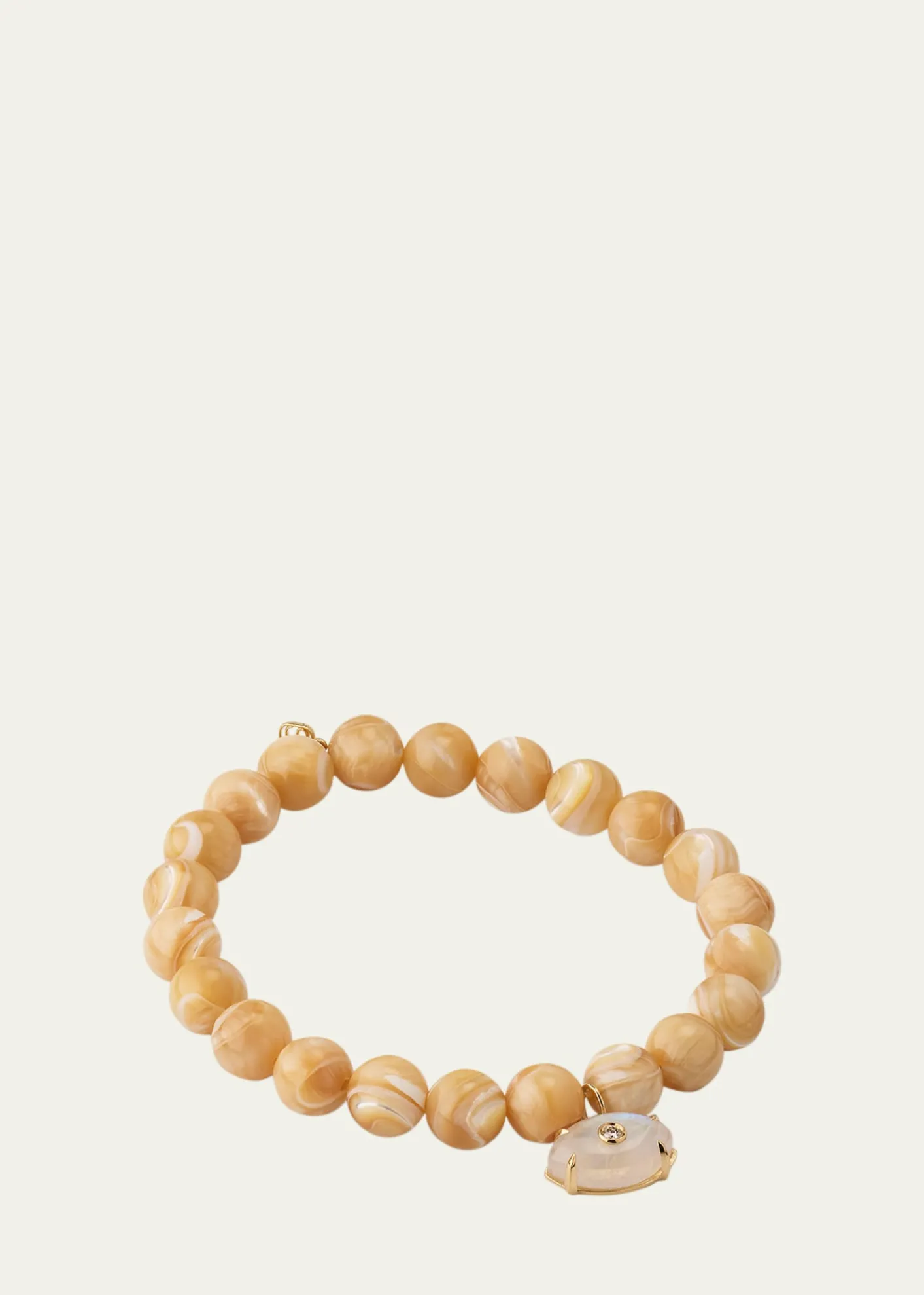Sydney Evan14K Yellow Gold Carved Stone Bezel Evil Eye Charm on Tan Bead Bracelet