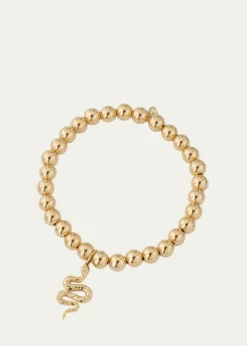 Sydney Evan14K Yellow Gold Etched Snake Charm Bead Bracelet