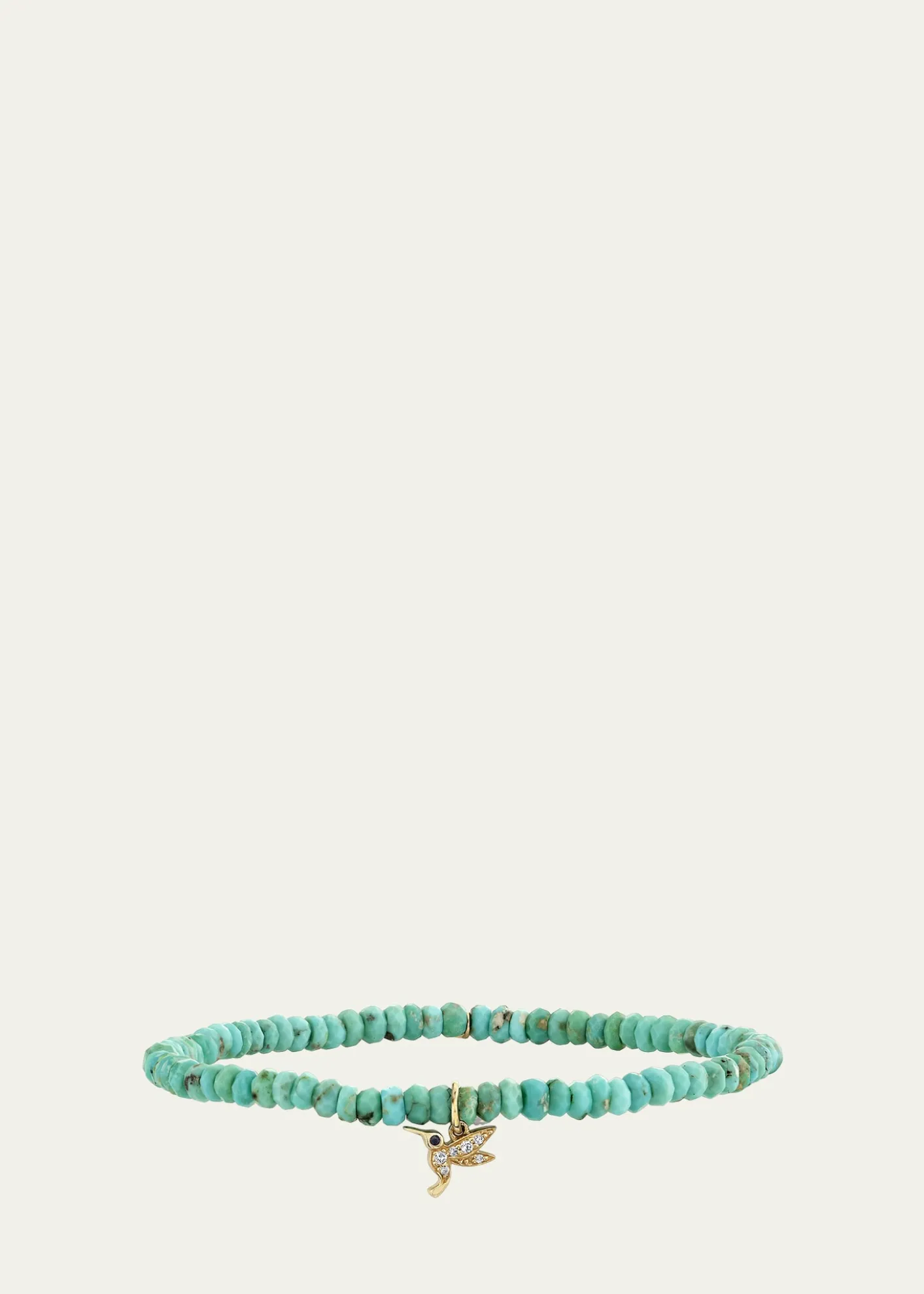 Sydney Evan14K Yellow Gold Tiny Hummingbird Diamond Charm and Arizona Turquoise Bead Bracelet