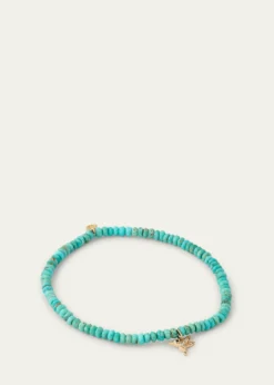 Sydney Evan14K Yellow Gold Tiny Hummingbird Diamond Charm and Arizona Turquoise Bead Bracelet