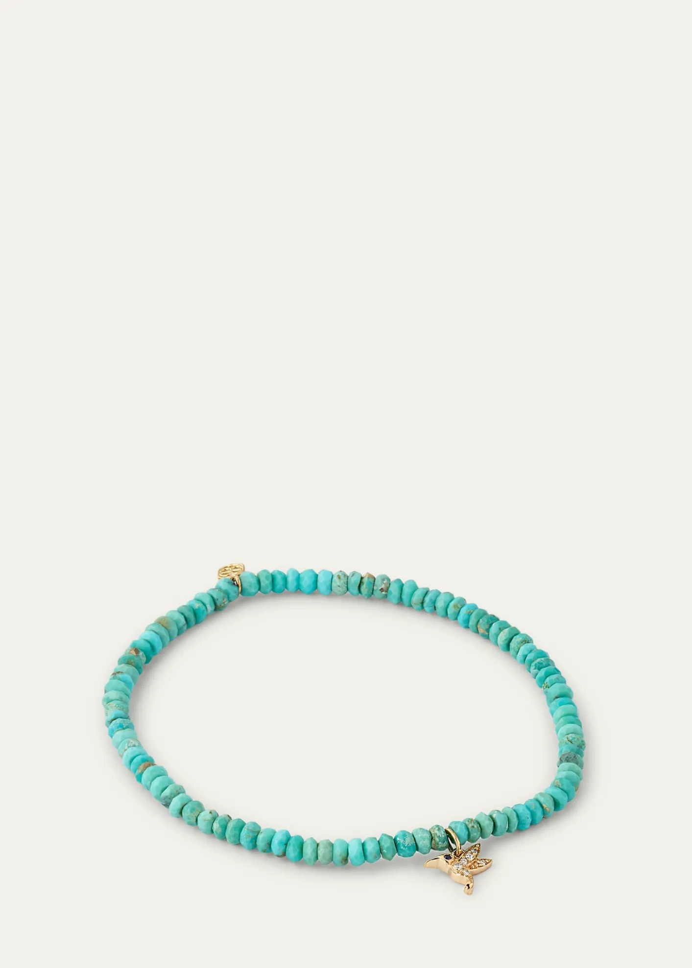 Sydney Evan14K Yellow Gold Tiny Hummingbird Diamond Charm and Arizona Turquoise Bead Bracelet