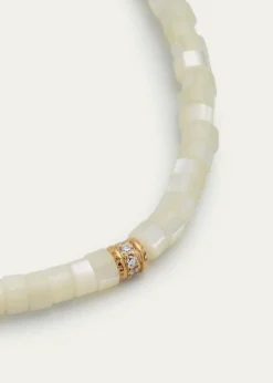 Sydney Evan14K Yellow Gold Scallop Edge Pave Rondelle and Mother-of-Pearl Bracelet