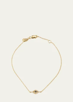 Sydney Evan14K Yellow Gold and Diamond Small Bezel Evil Eye Bracelet
