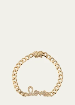 Sydney Evan14K Yellow Gold and Diamond Love Script Curb Link Chain Bracelet
