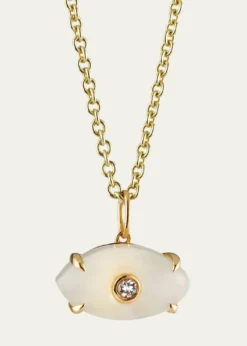 Sydney EvanCarved Rainbow Moonstone and Diamond Evil Eye Charm Necklace