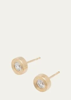 Sydney EvanFluted 14K Gold and Diamond Stud Earrings