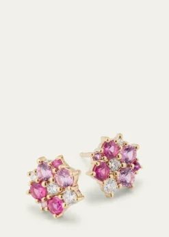 Sydney Evan14k Diamond and Pink Sapphire Disc Stud Earrings