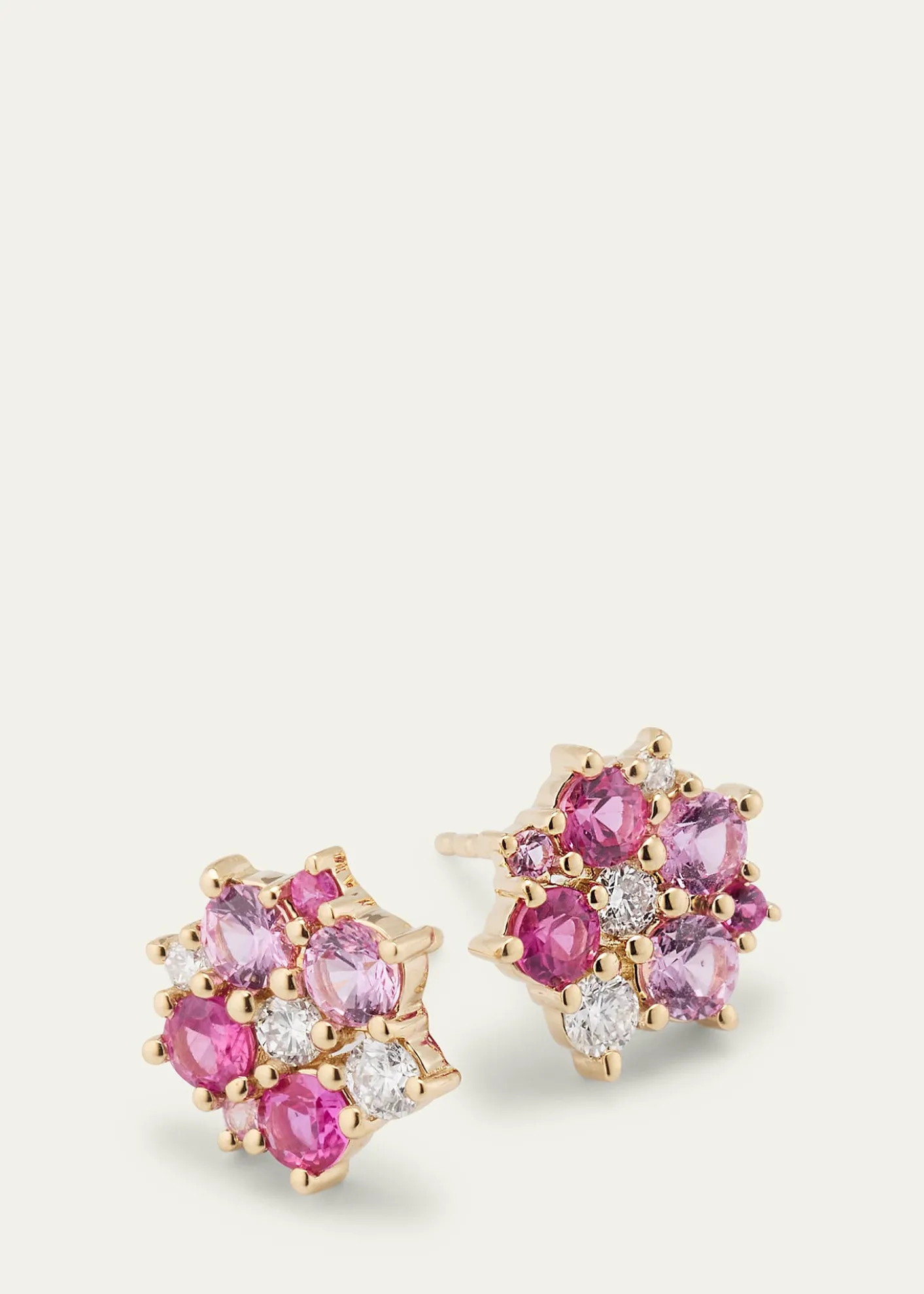 Sydney Evan14k Diamond and Pink Sapphire Disc Stud Earrings