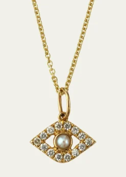 Sydney Evan14k Diamond Evil Eye and Pearl Necklace