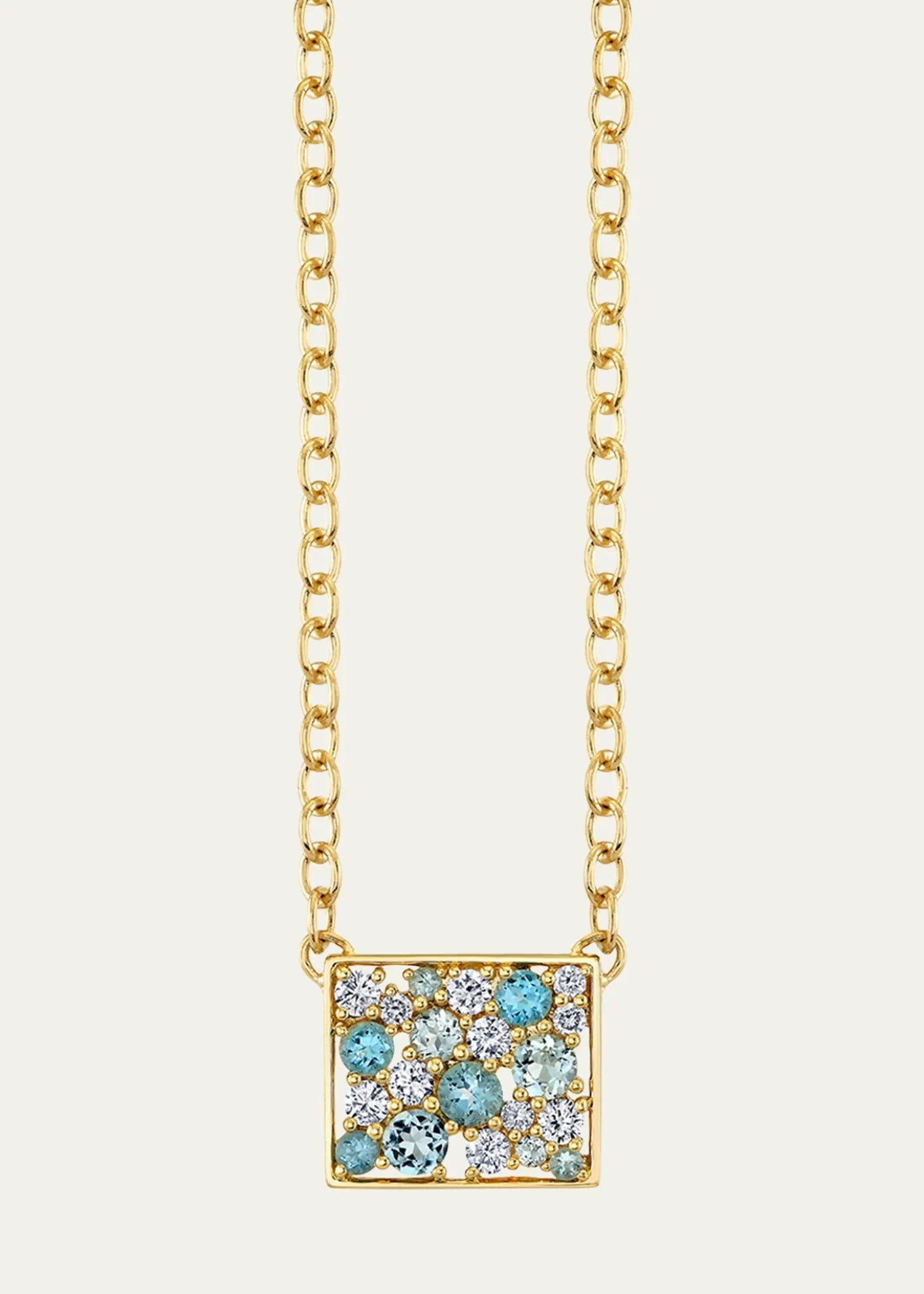 Sydney Evan14K Diamond, Topaz and Aquamarine Rectangular Cocktail Fixed Pendant Necklace