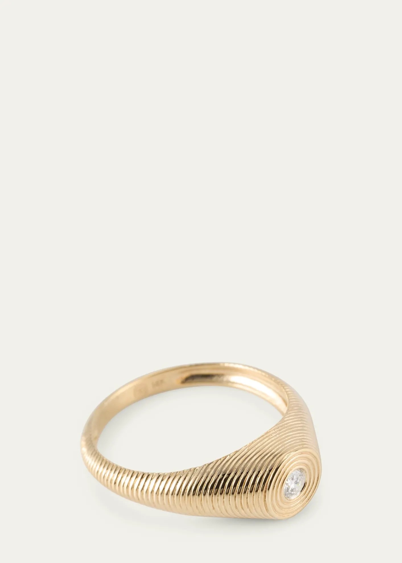 Sydney Evan14k Fluted Diamond Signet Ring, Size 6.5