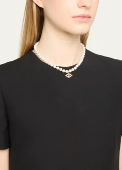 Sydney Evan14K Gold Bezel Evil Eye Charm Freshwater Pearl Necklace