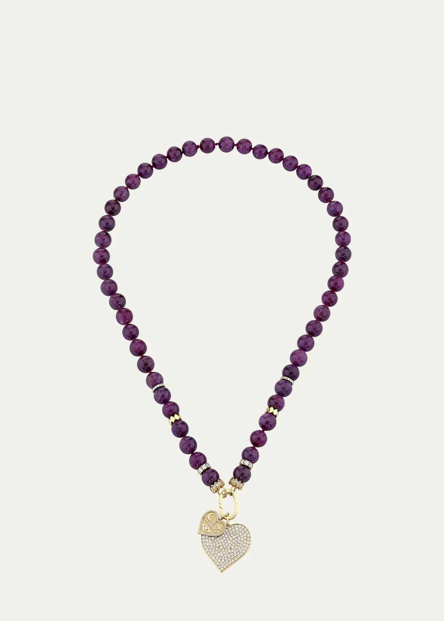 Sydney Evan14K Gold Luxe Heart Ruby Bead Combo Necklace