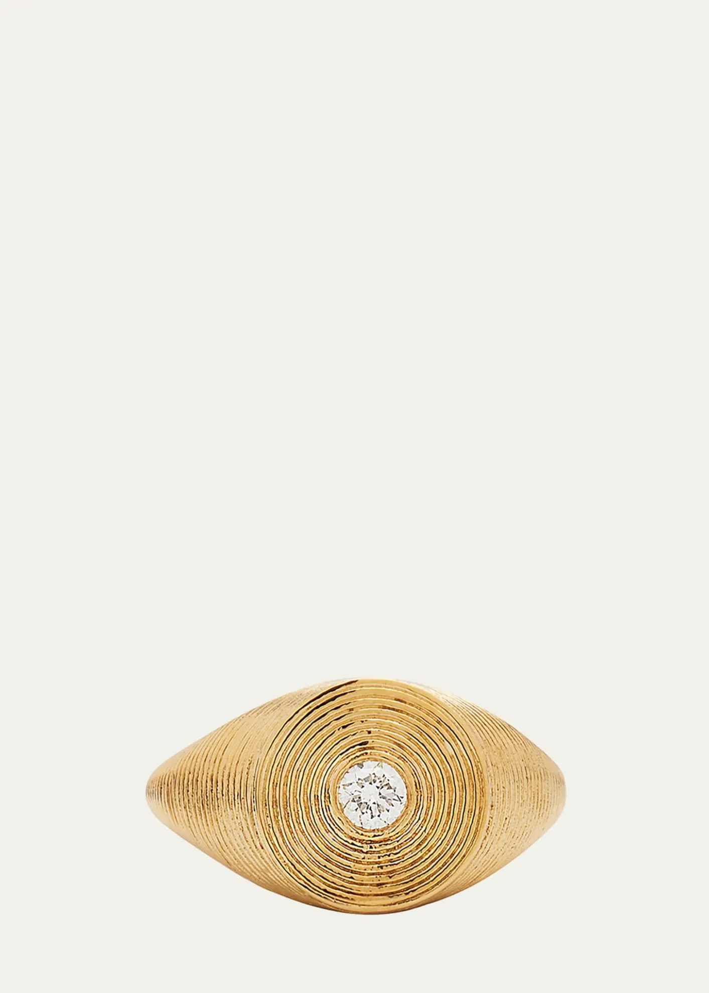 Sydney Evan 14K Gold Round Diamond Fluted Signet Ring